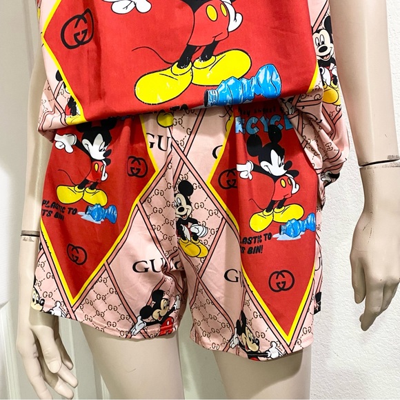Mickey Suggest you to Recycle Plastic Bottle Printed Pajama Short Set Sleepwear - Picture 6 of 14